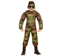 Widmann 00517 Soldier Children's Costume Muscular Muscle Shirt, Trousers and Headband, Green
