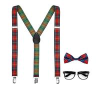 Widmann 68551 Nerd Costume Set, 3 Pieces, Braces, Bow Tie and Glasses, College, Student, Schoolgirl, Accessories, Carnival, Fancy Dress, Theme Party, Solid, Multicoloured, Standard Size