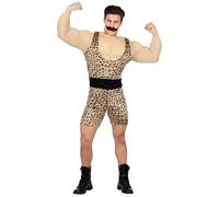 WIDMANN 02543 Adult Mens Strongman Costume. Include overalls with muscle shirt and belt and black moustache. Circus, Fancy Dress, Outfit