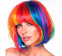 W WIDMANN MILANO Party Fashion - Rainbow Bob Wig with Fringe, Costume Accessory for Pride, CSD, Carnival & Festival