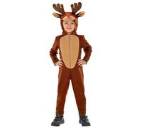 Widmann 03245 - Children's Reindeer Costume, Hood, Plush Jumpsuit, Hat, Headpiece, Deer, Christmas, Carnival, Theme Party, Unisex Kids, Multicoloured, 116 (EU)