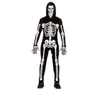 W WIDMANN MILANO Party Fashion - Skeleton Costume Jumpsuit with Hood White Glow Under UV Light Halloween Fancy Dress