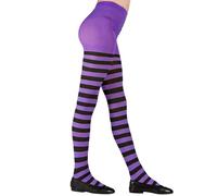 W WIDMANN MILANO Party Fashion - Striped Tights for Girls, Clowns, Witches, Dark, Gothic, Carnival, Halloween, Themed Parties, 70 DEN, Size 4-6 Years, Purple-Black