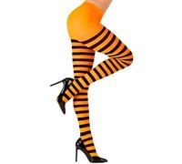 W WIDMANN MILANO Party Fashion - Striped Tights for Women, Ballerinas, Witches, Dark, Gothic, Pumpkins, Halloween, Carnival, Themed Parties, 70 DEN, One Size for Adults, Orange-Black