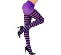 W WIDMANN MILANO Party Fashion - Striped Tights for Women, Ballerinas, Witches, Dark, Gothic, Vampires, Halloween, Carnival, Themed Parties, 70 DEN, One Size for Adults, Purple-Black