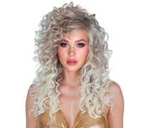 W WIDMANN MILANO Party Fashion - Super Curly Wig Long Synthetic Hair | Curly wig for 80s and retro looks as well as vampire, skeleton and medieval costumes, Halloween, carnival