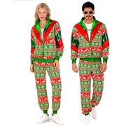 W WIDMANN MILANO Party Fashion - Unisex Adult Christmas Party Fashion Jumpsuit, Santa Claus, 80s, Glows Under UV Light, Carnival, Theme Parties