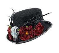 W WIDMANN MILANO Party Fashion - Voodoo Vulture Skull Cylinder | Hat with skull, flowers and feathers for shaman, demons, slide de los muertos or Halloween costumes