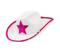 W WIDMANN MILANO Party Fashion - White Cowgirl Hat with Pink Star Party Hat Hen Night Festival Costumes