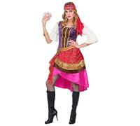 W WIDMANN MILANO Party Fashion Widmann 08133 - Gypsy Costume, Dress, Headscarf, Fortune Teller, Hellseherin, Carnival, Theme Party, Red/White/Pink/Purple, L