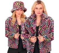 W WIDMANN MILANO Party Fashion Women's Damen-kunstpelzjacke Faux Fur Jacket, Colourful-Leopard Print, XXL