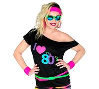 W WIDMANN MILANO Party Fashion Women's Widmann 29414 T Fashion Adult Sleeveless Shirt I Love 80s Disco Fever Neon Theme Party Carnival, Multicoloured, L-XL