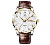 W WOLF-CUB Fashion Men's Watches Dress Business Watch for Men Leather Strap Auto Date-Week Calendar 30m Waterproof Luminous Casual Quartz Mens Wristwatch with Box Relojes De Hombre, brown&white