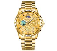 W WOLF-CUB Fashion Mens Watches Stainless Steel Quartz Chronograph Clock Waterproof Brand Luxury Watch for Men, Gold, business