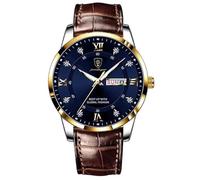 W WOLF-CUB Fashion Watches for Men 30m Waterproof Luminous Leather Strap Casual Business Quartz Wrist Watch with Rhinestone Decoration Auto Date Calendar Clock Watches, brown&blue