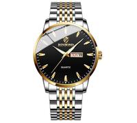 W WOLF-CUB Luxury Mens Watch Push Button Hidden Clasp Waterproof Stainless Steel Watch Men Date-Week Business Quartz Wristwatch Gifts Watch, gold&black