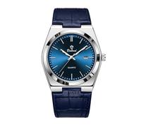 W WOLF-CUB Luxury Quartz Men Watch Original Leather Strap Waterproof Fashion Watches for Men Classic Men's Wrist Watches, silver&blue, business