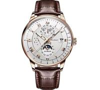 W WOLF-CUB Men Watch Fashion Sport Men's Wristwatch Waterproof Luminous Leather Date Quartz Watches Man Clock, brown&white