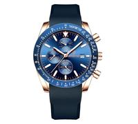 W WOLF-CUB Stylish Wrist Watch for Men Silicone Strap Watches Quartz Movement, Waterproof and Scratch Resistant, Analog Chronograph Business Watch Mens Gift, blue&blue