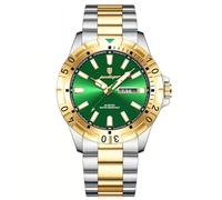 W WOLF-CUB Watch for Man Elegant Date Week Waterproof Luminous Chronograph Men Watch Quartz Watch Stainless Steel Sports Men's Quartz Watches, gold&green, business