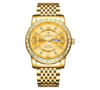 W WOLF-CUB Watches for Men Fashion Business Diamond Dial Quartz Watch Calendar Week Display Waterproof Mens Watch, Gold, business