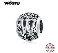 (W) Wostu Authentic Original 925 Sterling Silver Mori Letter A-z Charm Beads For Women Bracelet & Bangle Diy Jewelry Making