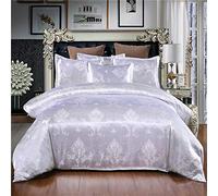 W&X European Breathable Quilt Cover Rain Comforter Cover,Soft Floral Bedding Sets,Classic Damask Duvet Cover Set,Luxury Satin Jacquard Duvet Cover-White 228x228cm(90x90inch)