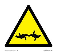 W033 Warning: Barbed wire Sign - 85x85mm - S85
