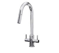 W04CH Twin Lever Kitchen Sink Mixer Tap with Pull Out Spray in Chrome
