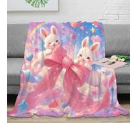 W0Z8B6D4F Angel bunny pastel fleece throw blanket for sofa bedroom | 60x80inchplush microfiber comfort cloud touch pastel decor lightweight warmth sofa bed gift 3D print cute bunny rainbow