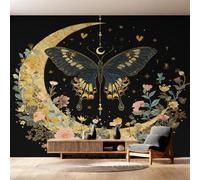 W130 X H80 cm Celestial Butterfly Wallpaper, Wall Mural Moon Wildflower Photo Wallpaper, Non-Woven Print Wall Paper for Living Room Bedroom Art Decor, Renter Friendly D&O202