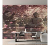 W130 X H80 cm Cherry Blossoms Wallpaper, Wall Mural Zen Buddha Photo Wallpaper, Non-Woven Print Wall Paper for Living Room Bedroom Art Decor, Renter Friendly D&O178