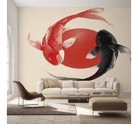 W130 X H80 cm Koi Fish Wallpaper, Wall Mural Yin Yang Japanese Photo Wallpaper, Non-Woven Print Wall Paper for Living Room Bedroom Art Decor, Renter Friendly D&O177