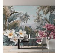 W130 X H80 cm Tropical Flower Wallpaper, Wall Mural Palm Tree Photo Wallpaper, Non-Woven Print Wall Paper for Living Room Bedroom Art Decor, Renter Friendly D&O185