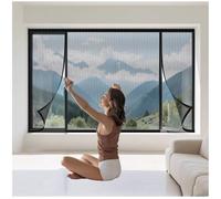 W145 x H155cm Magnetic Screen Window Hands Free|Mesh Partition Heavy Duty Curtain Keeps Fresh Air in Frame Hook Loop Automatic Closing Black