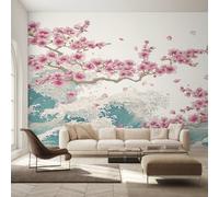 W150 X H105 cm Cherry Blossoms Wallpaper, Wall Mural Giant Wave Photo Wallpaper, Non-Woven Print Wall Paper for Living Room Bedroom Art Decor, Renter Friendly D&O181