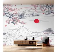 W150 X H105 cm Mount Fuji Wallpaper, Wall Mural Pagoda Oriental Japanese Photo Wallpaper, Non-Woven Print Wall Paper for Living Room Bedroom Art Decor, Renter Friendly D&O174