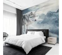 W150 X H105 cm Snow Wolf Wallpaper, Wall Mural Snow Mountain Photo Wallpaper, Non-Woven Print Wall Paper for Living Room Bedroom Art Decor, Renter Friendly D&O199