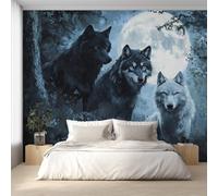 W200 X H140 cm Forest Wolf Wallpaper, Wall Mural Full Moon Photo Wallpaper, Non-Woven Print Wall Paper for Living Room Bedroom Art Decor, Renter Friendly D&O187