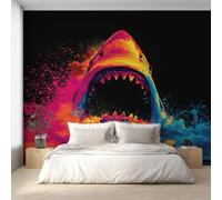 W200 X H140 cm Graffiti Shark Wallpaper, Wall Mural Marine Life Photo Wallpaper, Non-Woven Print Wall Paper for Living Room Bedroom Art Decor, Renter Friendly D&O165