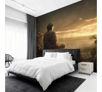 W200 X H140 cm Meditation Buddha Wallpaper, Wall Mural Sunset Zen Photo Wallpaper, Non-Woven Print Wall Paper for Living Room Bedroom Art Decor, Renter Friendly D&O199