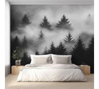 W200 X H140 cm Misty Forest Wallpaper, Wall Mural Black and White Forest Photo Wallpaper, Non-Woven Print Wall Paper for Living Room Bedroom Art Decor, Renter Friendly D&O163