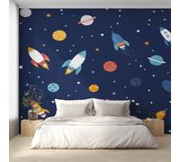 W200 X H140 cm Outer Space Wallpaper, Wall Mural Cartoon Rocket Planet Photo Wallpaper, Non-Woven Print Wall Paper for Living Room Bedroom Art Decor, Renter Friendly D&O187