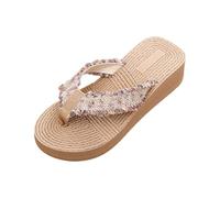 W2026 omen's Platform Flip Flop Slides, Open Toe, Beach, Thick Sole, S-3XL#M Beige