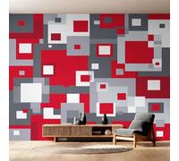 W250 X H175 cm Abstract Geometric Wallpaper, Wall Mural Red Gray Geometry Photo Wallpaper, Non-Woven Print Wall Paper for Living Room Bedroom Art Decor, Renter Friendly D&O164