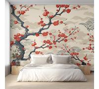W250 X H175 cm Cherry Blossoms Wallpaper, Wall Mural Japanese Ukiyo-e Photo Wallpaper, Non-Woven Print Wall Paper for Living Room Bedroom Art Decor, Renter Friendly D&O182