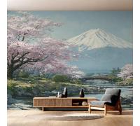 W250 X H175 cm Mount Fuji Wallpaper, Wall Mural Cherry Blossoms Photo Wallpaper, Non-Woven Print Wall Paper for Living Room Bedroom Art Decor, Renter Friendly D&O180