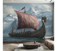 W250 X H175 cm Pirate Ship Wallpaper, Wall Mural Viking Ship Photo Wallpaper, Non-Woven Print Wall Paper for Living Room Bedroom Art Decor, Renter Friendly D&O176