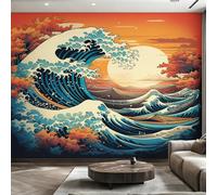 W250 X H175 cm Ukiyo-e Wallpaper, Wall Mural Great Wave Japanese Photo Wallpaper, Non-Woven Print Wall Paper for Living Room Bedroom Art Decor, Renter Friendly D&O186