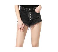 (W26) DIESEL DE GINGER Womens Denim Shorts Black Fringe Hem